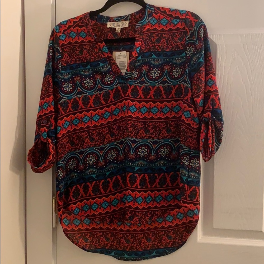 PINK ROSE red and navy blouse